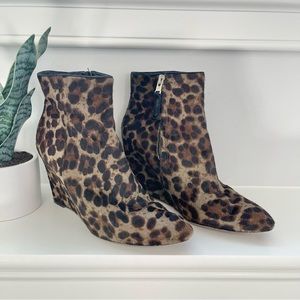 B Brian Atwood Bellaria Calf Hair Wedge Bootie